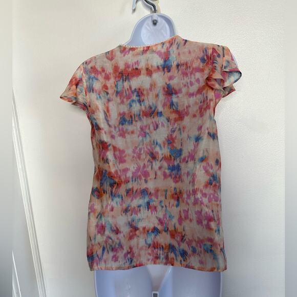 Nanette Lepore Watercolor V-neck Flutter Sleeve Top, XS - Picture 7 of 7